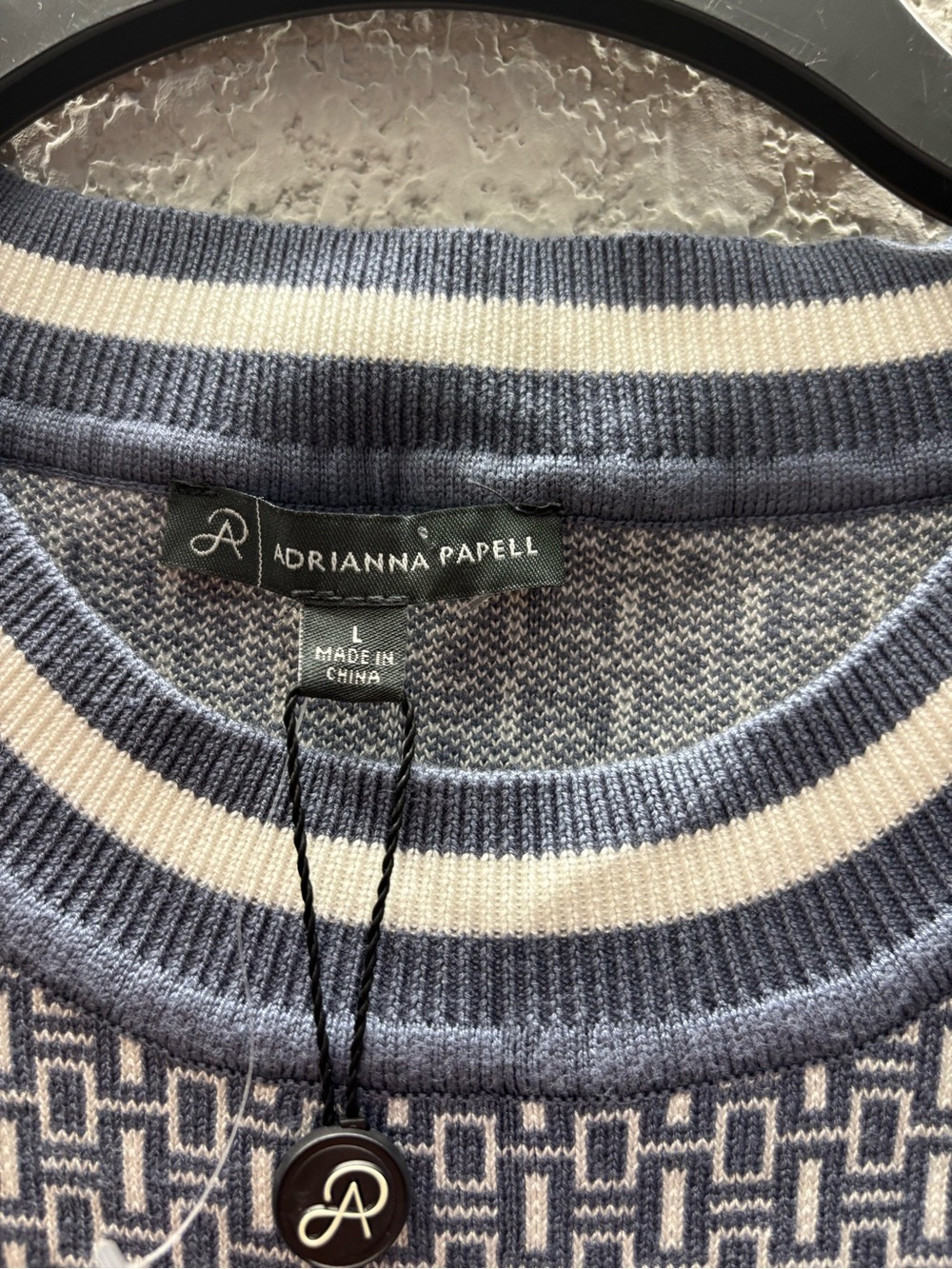 Adrianna Papell Blue & White Short-Sleeve Crewneck Knit Sweater - Picture 2 of 6
